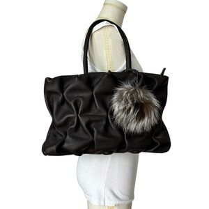 NEW GERONICO Buttery‎ Brown Italian Pleated Gathered Luxury Leather Shoulder Bag